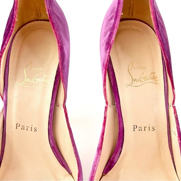 CHRISTIAN LOUBOUTIN || Purple Velvet Crystal Detail 140 Eugenie Dorsay Pump 8.5 - Picture 5 of 14
